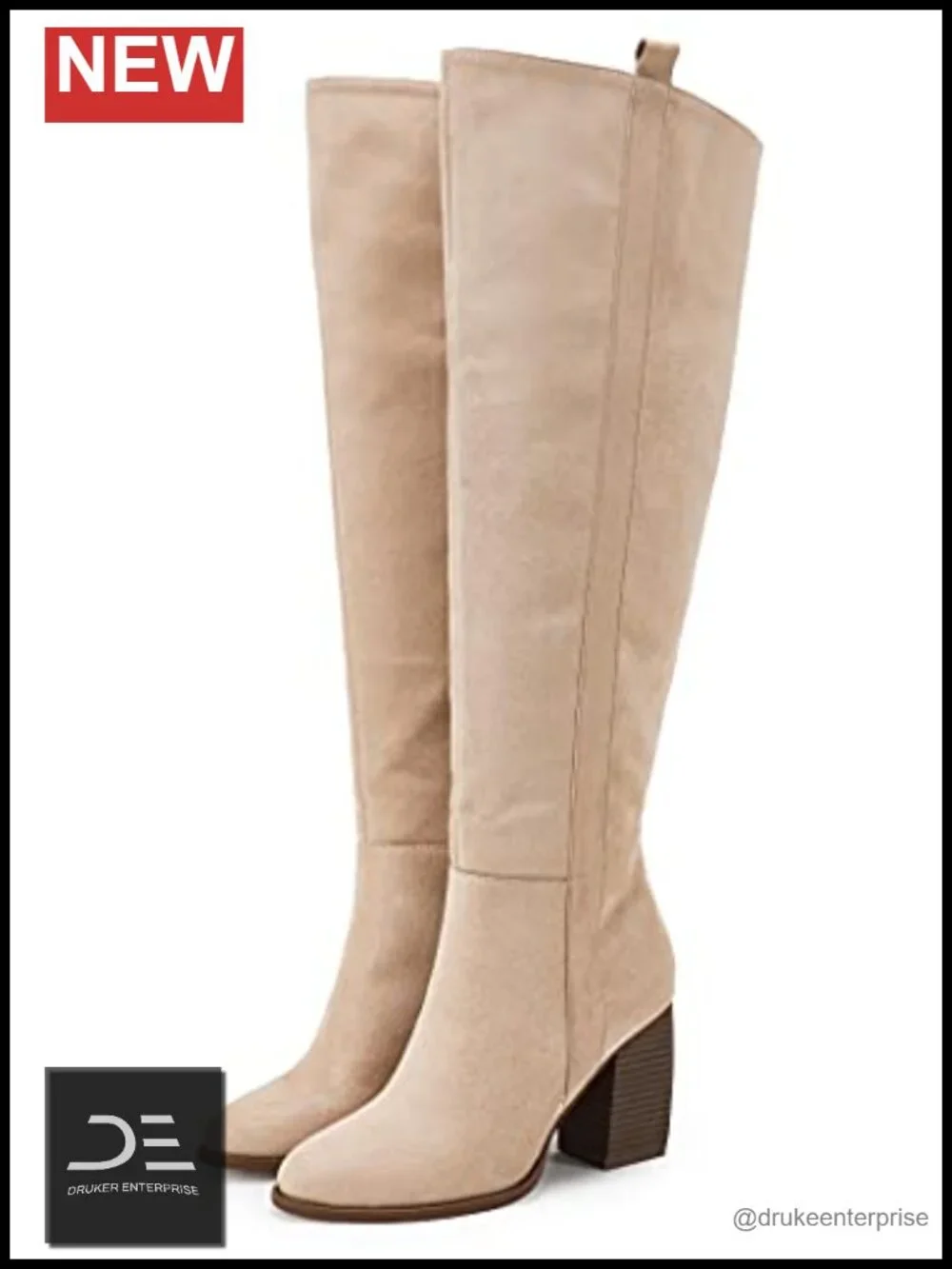 Over the Knee Thigh High Boots Faux Suede Pointed Toe Side Zipper Chunky Block